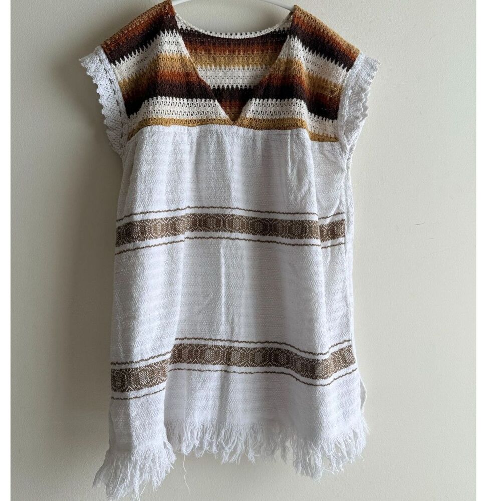 Gorgeous vintage pueblo shirt - desert colorway crochet white top OS (70's boho)
